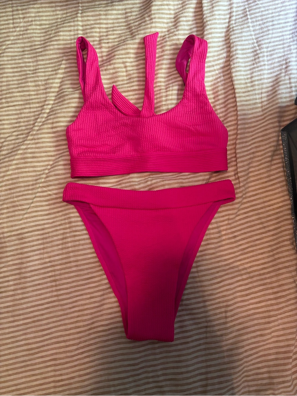 Monday Swimwear Hot Pink Ribbed Bikini Set